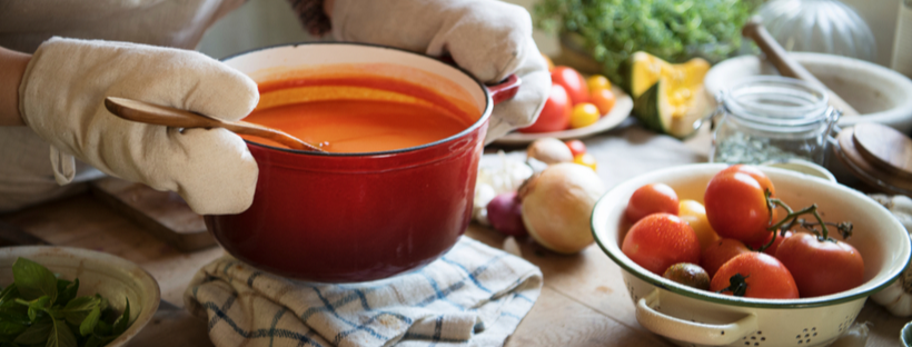 Tomato soup in a large pot