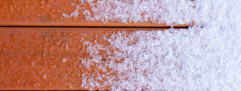 Melted snow on a table top